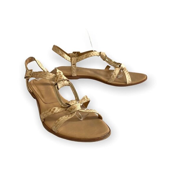Roger Vivier Flat Sandals, Natural snake, Gold Ring, Sling Back, Size 37.5EU - Picture 7 of 13